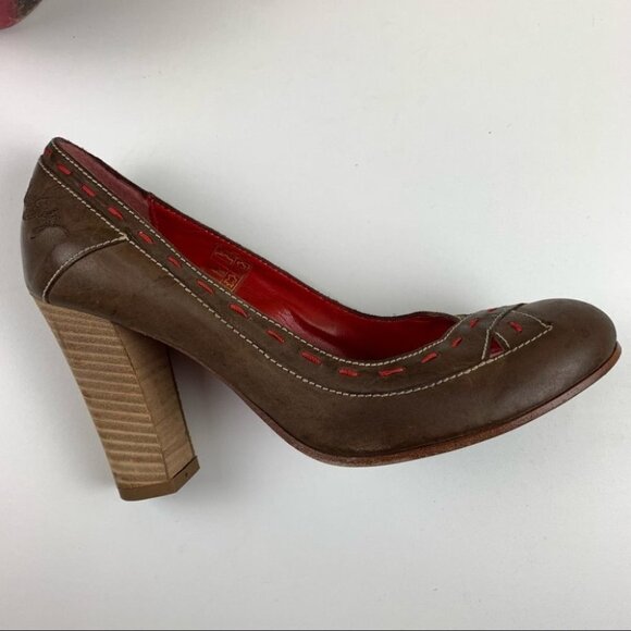 Miss Sixty Brown Leather Red with Red Stitching Chunky Heel size 38 - Picture 5 of 13